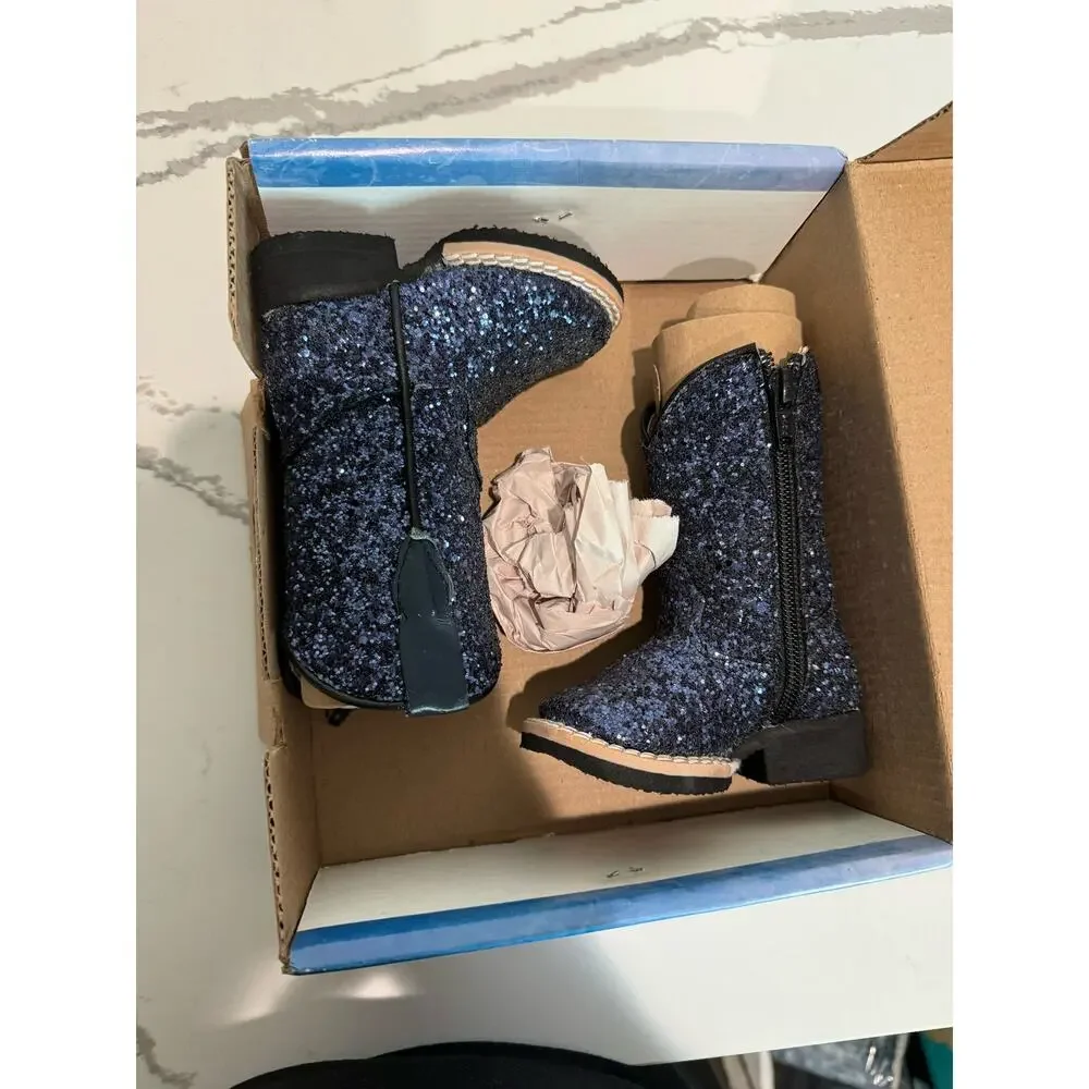 Tanner Mark Girls Stormie Cobalt Glitter Cowboy Boots‎ Infant Size 3 Navy